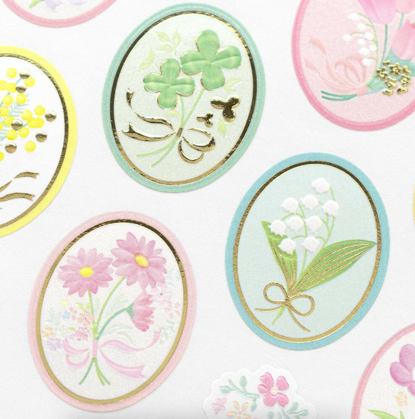 Spring Stickers Sparkle with Pearl and Gold foil