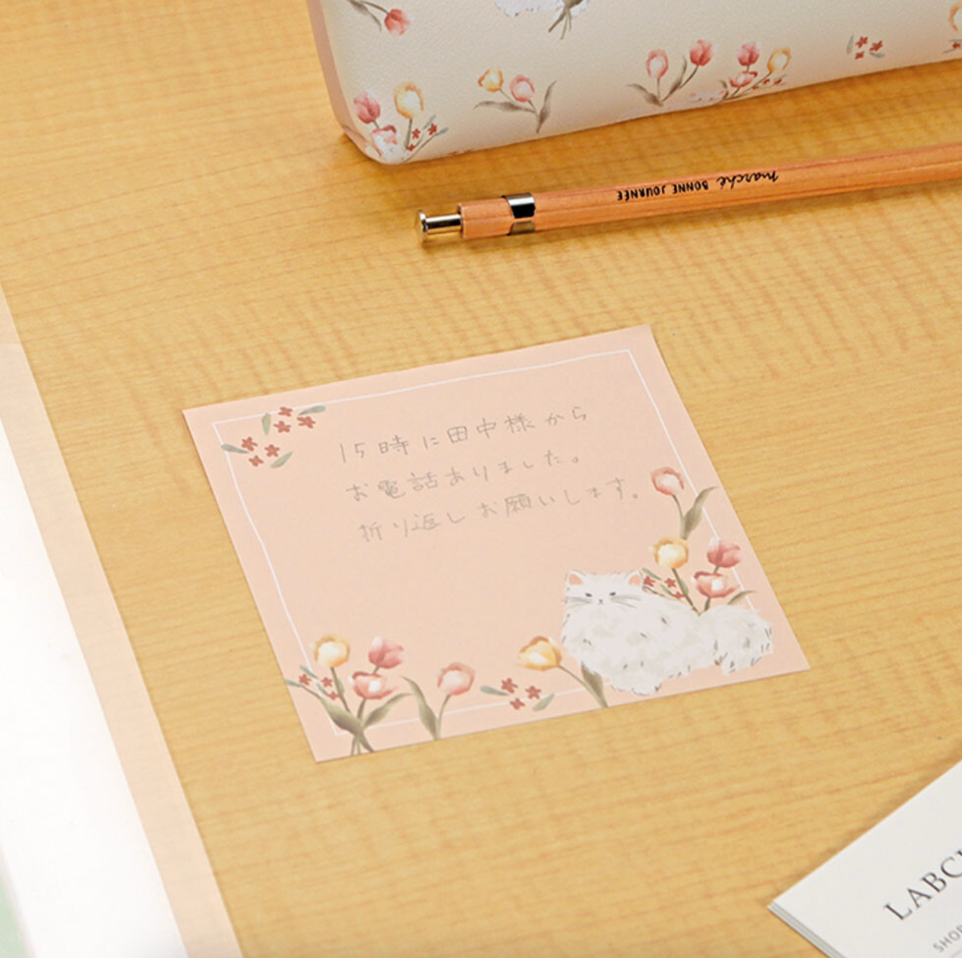 Sous les Fleurs memo pad! Pink: Tulip & Cat