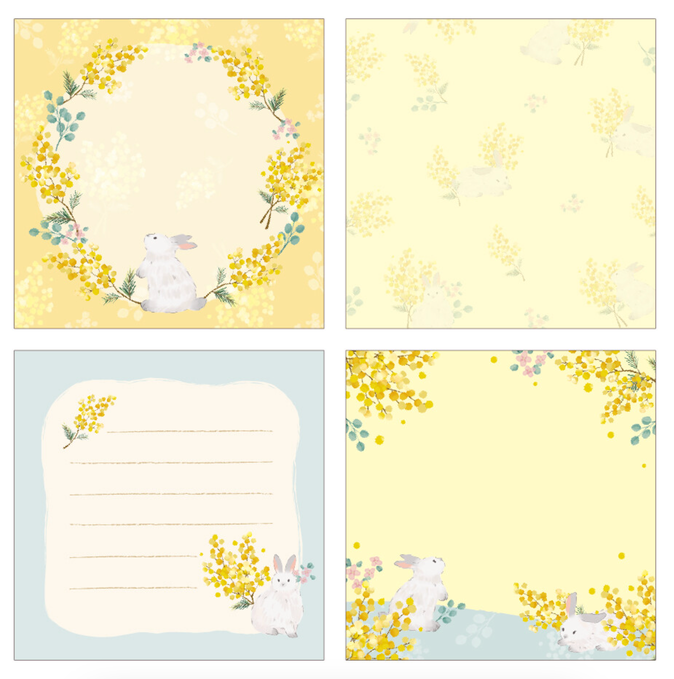 Sous les Fleurs yellow memo pad : Mimosa & Rabbit
