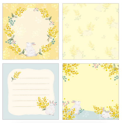 Sous les Fleurs yellow memo pad : Mimosa & Rabbit