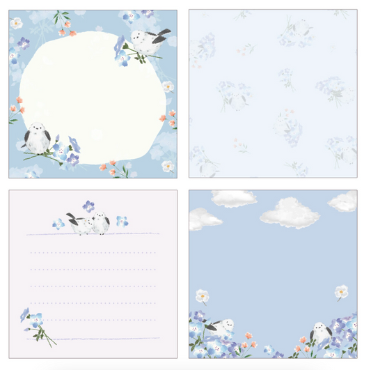 Sous les Fleurs blue memo pad! Nemophila & Striped Enaga