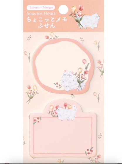 Sous les Fleurs Sticky Note - Pink: Tulip & Cat