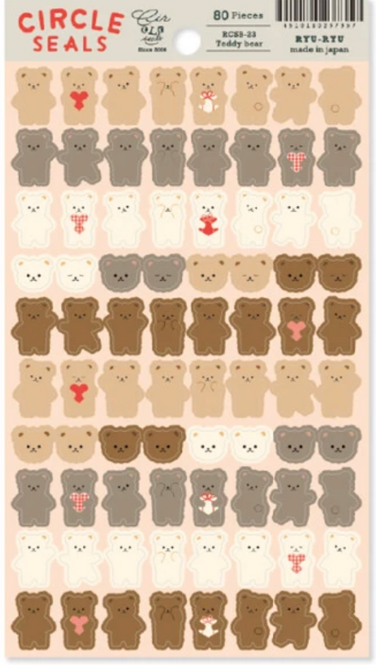 Teddy Bear Sticker Sheet - Made in Japan