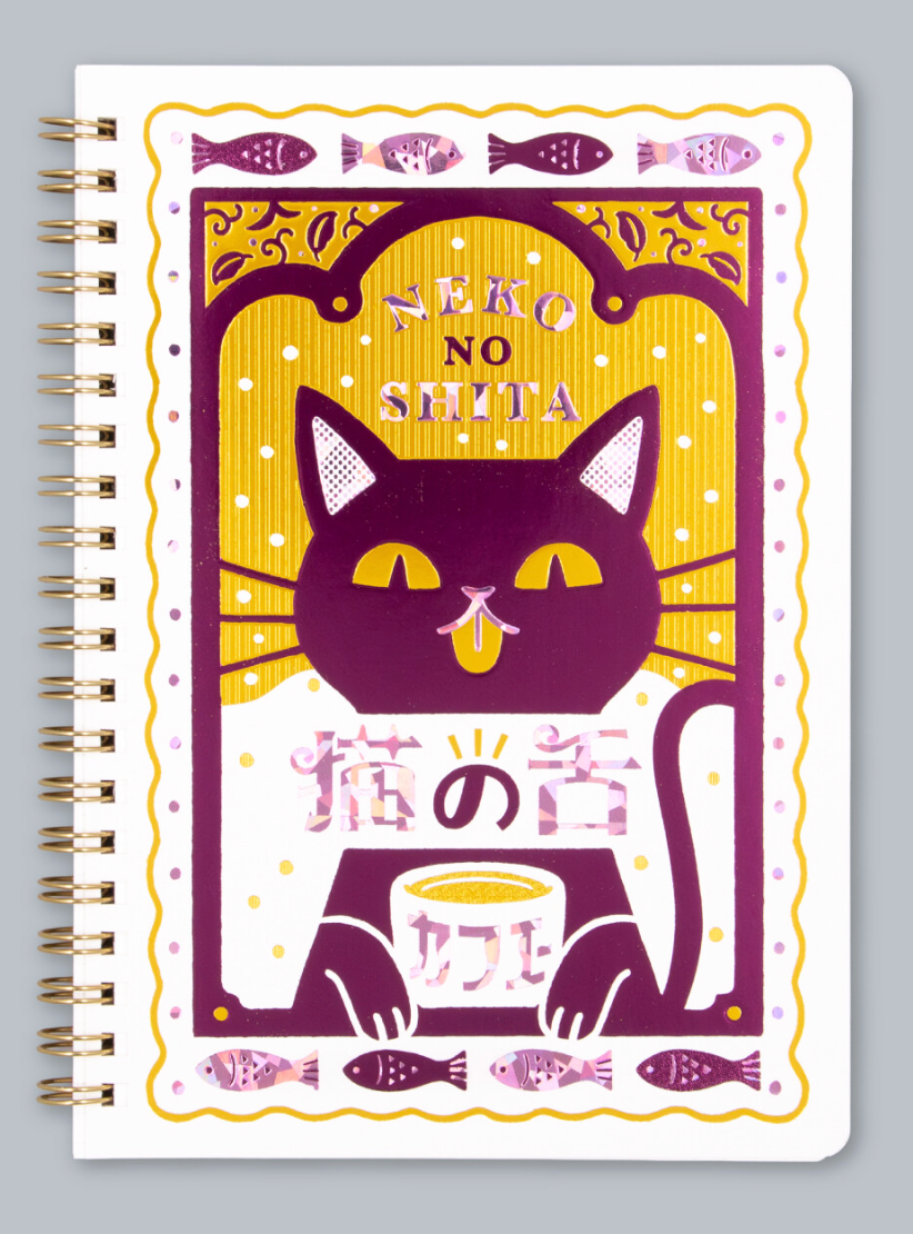 Notebook Retro Cat's Tongue Cafe + Vinyl Sticker