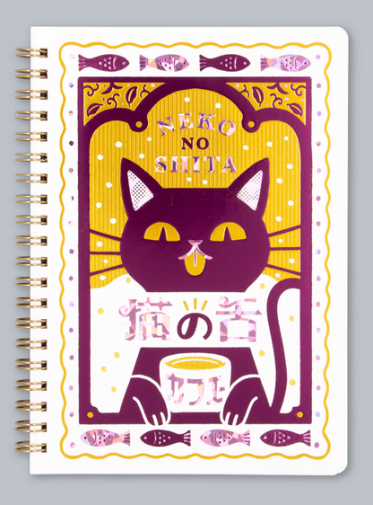 Notebook Retro Cat's Tongue Cafe + Vinyl Sticker